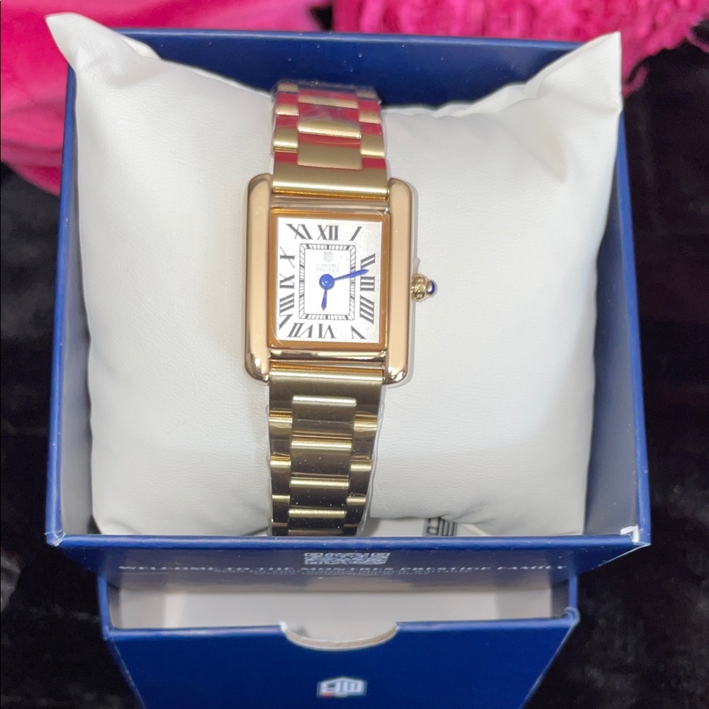 Gold Rectangular Watch With Roman Numerals - image 1